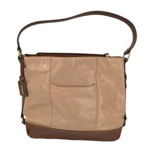 Tignanello Womens Inner Pockets Leather Tan Brown Shoulder Bag 12.5"X15.5"
